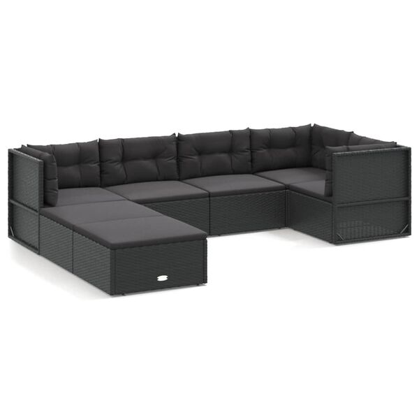 vidaXL Set mobilier de grădină cu perne, 7 piese, negru, poliratan