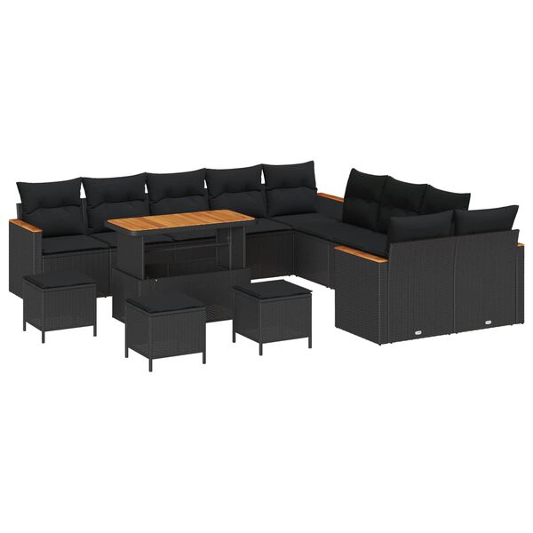 vidaXL Set de canapele pentru grădină cu pernă 14 pcs Negru poliratan