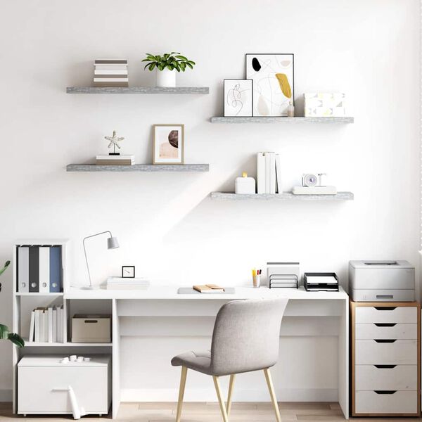 vidaXL Rafturi perete suspendate 4 buc. gri beton 90x23,5x3,8 cm MDF