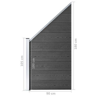 vidaXL Set de panouri de gard, negru, 446x (105-186) cm, WPC