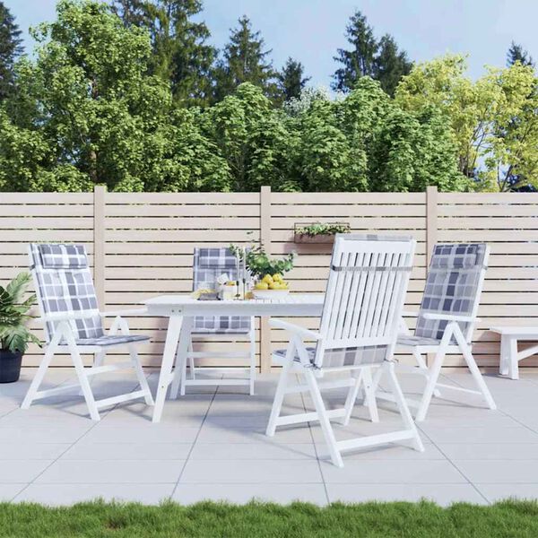 vidaXL Perne scaun spătar &icirc;nalt 4 buc, gri, carouri, țesătură Oxford