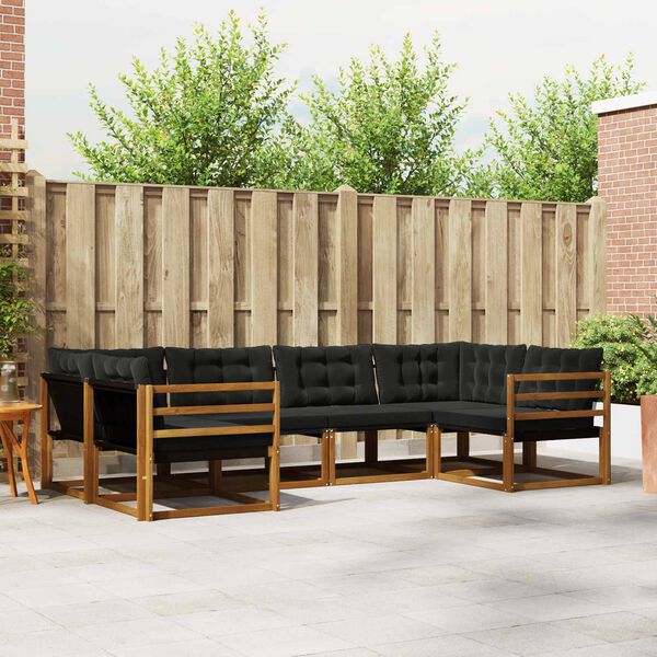 vidaXL Set de canapele de exterior cu pernă 6 pcs Natural și Negru