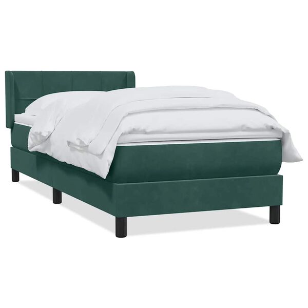 vidaXL Pat box spring cu saltea, verde &icirc;nchis, 80x210 cm, catifea