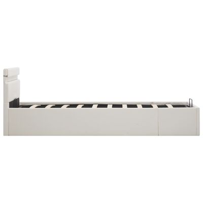 vidaXL Cadru pat hidraulic cu ladă LED alb 90x200 cm piele ecologică