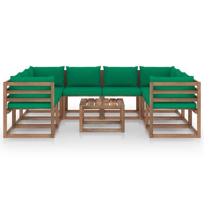 vidaXL Set mobilier de grădină cu perne verzi, 9 piese
