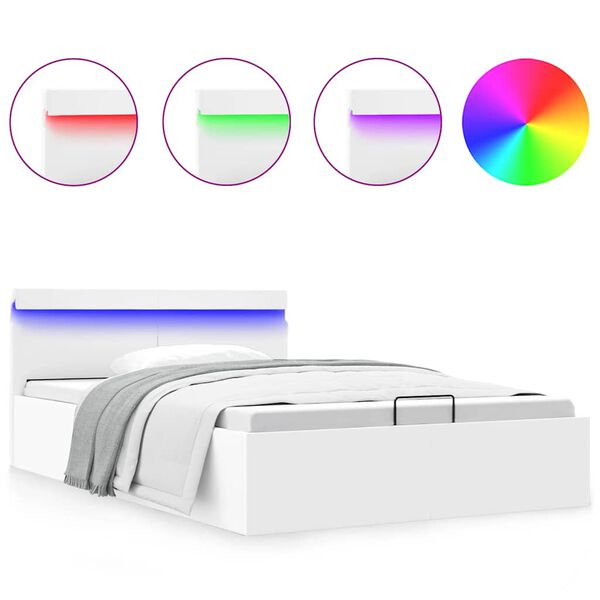 vidaXL Cadru pat hidraulic ladă cu LED alb 140x200 cm piele ecologică