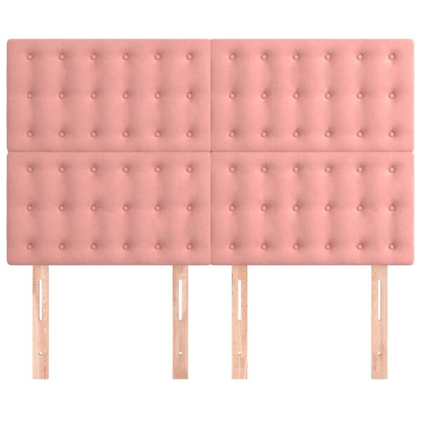 vidaXL Tăblie de pat roz 144x5x118/128 cm catifea