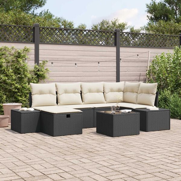 vidaXL Set de canapele pentru grădină 7 pcs Negru 55 x 62 x 69 cm