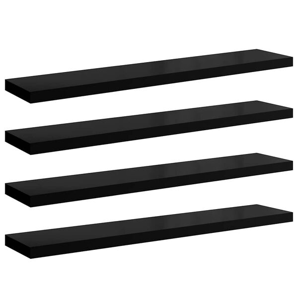 vidaXL Rafturi de perete 4 buc. negru extralucios 120x23,5x3,8 cm MDF