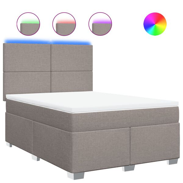 vidaXL Pat box spring cu saltea, gri taupe, 140x200 cm, textil