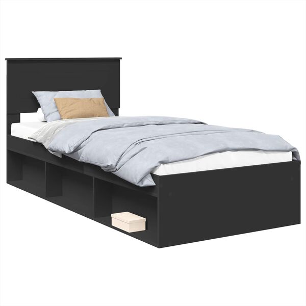 vidaXL Cadru de pat cu headboard Negru 90 x 190 cm Lemn compozit