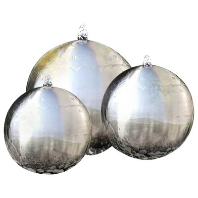 vidaXL Fântâni sferice de grădină cu LED-uri, 3 piese, oțel inoxidabil