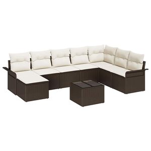 vidaXL Set de canapele pentru grădină cu pernă 9 pcs Maro Rattan poli