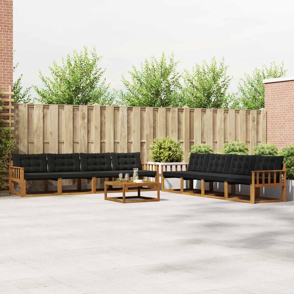 vidaXL Set de canapele de exterior cu pernă 9 pcs Natural și Negru