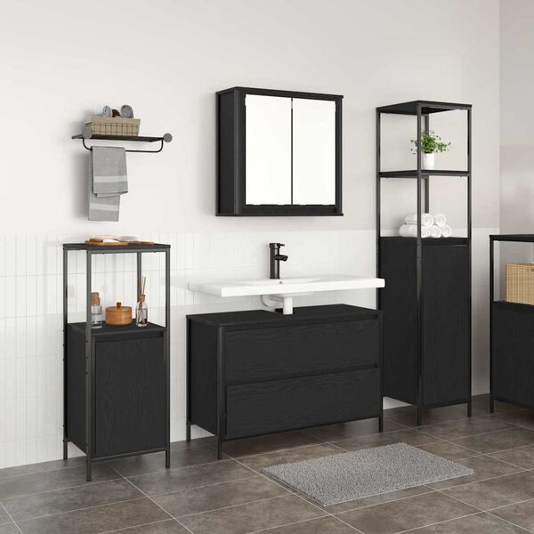 vidaXL Set de mobilier pentru baie 3 pcs Stejar Negru Lemn compozit