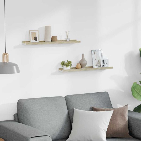 vidaXL Rafturi de perete, 2 buc., alb și stejar sonoma, 60x9x3 cm