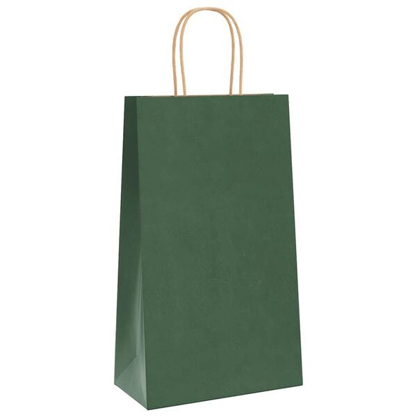 vidaXL Pungi de h&acirc;rtie 250 buc cu m&acirc;nere verde 21x11x36 cm