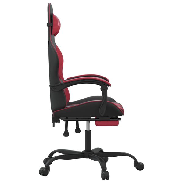 vidaXL Scaun gaming pivotant/suport picioare negru/roșu vin piele eco