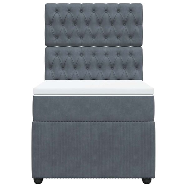 vidaXL Pat box spring cu saltea, gri &icirc;nchis, 100x200 cm, catifea