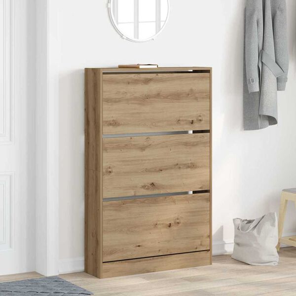 vidaXL Dulap pentru pantofi cu ușă Stejar Artizanal 80 x 21 x 125,5 cm