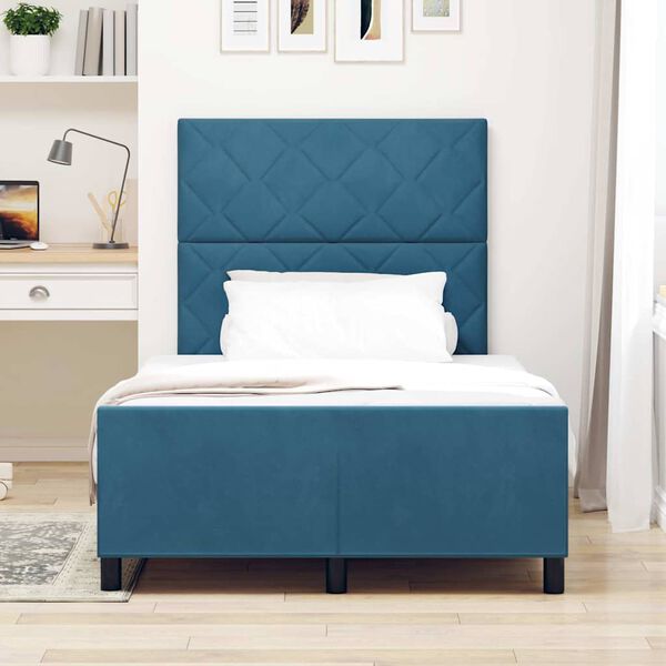 vidaXL Pat cu arcuri cu headboard Albastru &icirc;nchis 120 x 190 cm Catifea