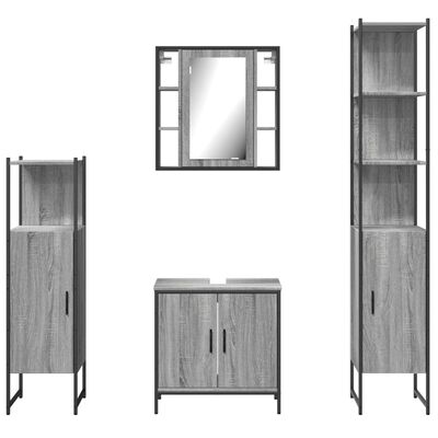 vidaXL Set dulapuri de baie, 4 piese, gri sonoma, lemn prelucrat