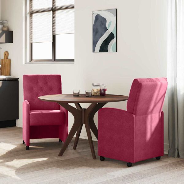 vidaXL Scaune de dining cu roți 2 pcs bordo 58 x 67 x 97 cm Catifea