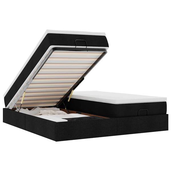 vidaXL Cadru de pat otoman cu saltele, material negru 180x200cm