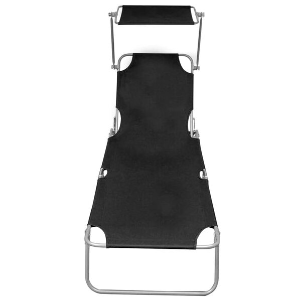 vidaXL Șezlong pliabil cu copertină, negru, aluminiu