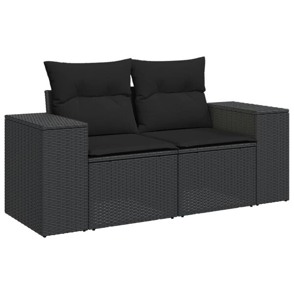 vidaXL Set mobilier de grădină cu perne, 8 piese, negru, poliratan