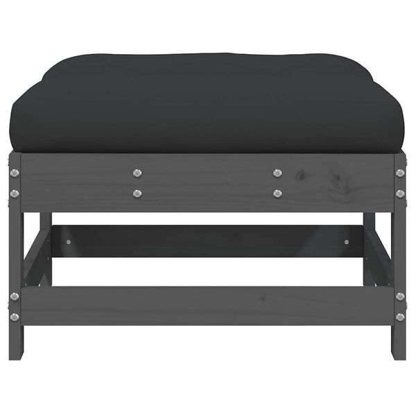 vidaXL Taburet de grădină cu pernă, gri, lemn masiv de pin