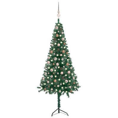 vidaXL Set pom Crăciun artificial colț LED-uri&globuri verde 180cm PVC