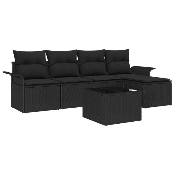 vidaXL Set de canapele pentru grădină cu pernă 6 pcs Negru poliratan