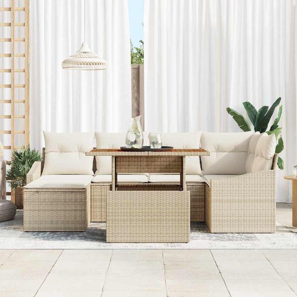 vidaXL Set de canapele pentru grădină 7 pcs Bej Rattan poli
