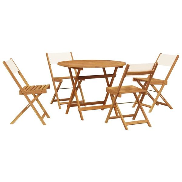 vidaXL Set mobilier de grădină 5 piese textil alb crem/lemn masiv