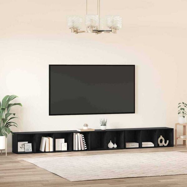 vidaXL Set comodă TV Pe perete 3 pcs Stejar Negru 37 x 35 x 107,5 cm