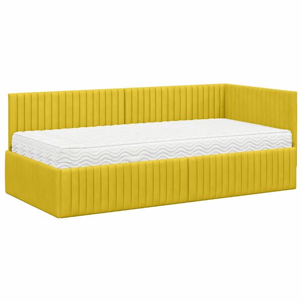 vidaXL Cadru de pat colțar cu saltea cu headboard 2 pcs Galben Catifea