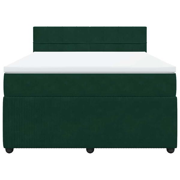 vidaXL Pat box spring cu saltea, verde &icirc;nchis, 140x200 cm, catifea