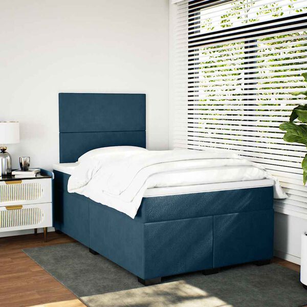 vidaXL Pat box spring cu saltea, albastru, 120x190 cm, catifea