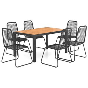 vidaXL Set mobilier de grădină, 7 piese, negru și maro, ratan PVC