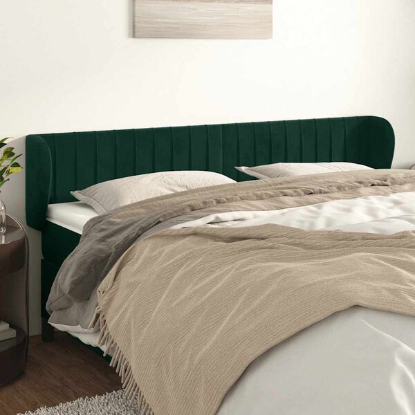 vidaXL Tăblie de pat cu aripioare verde &icirc;nchis 163x23x78/88 cm catifea