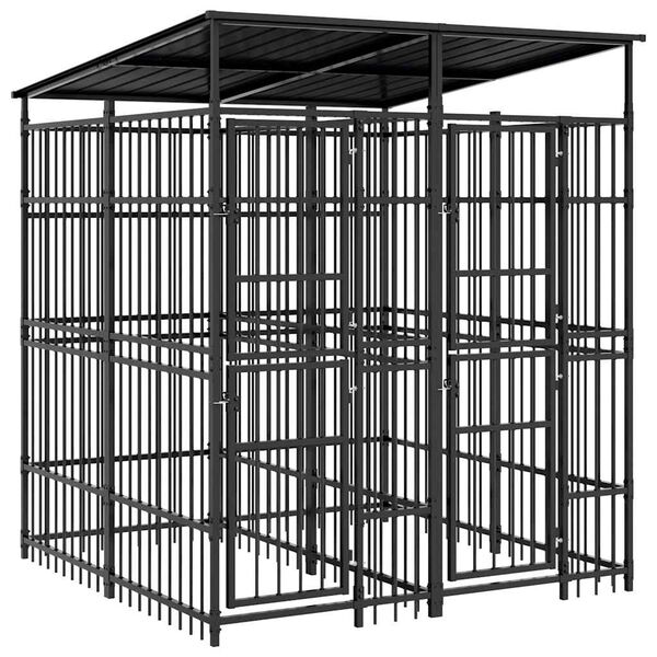 vidaXL Padoc pentru c&acirc;ini de exterior cu acoperiș, 3,69 m&sup2;, oțel