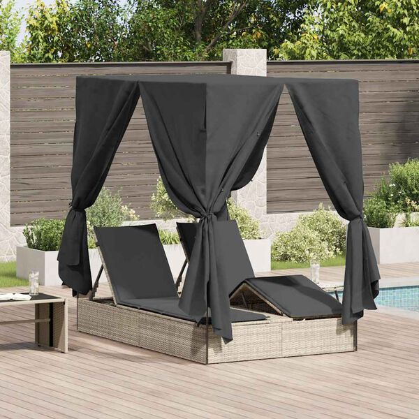 vidaXL Șezlong dublu cu acoperiș Gri deschis 205 x 129 x 200 cm