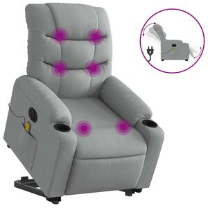 vidaXL Fotoliu electric masaj rabatabil cu ridicare, gri &icirc;nchis textil