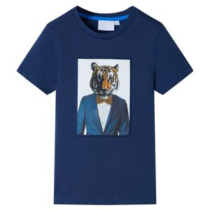 vidaXL Tricou pentru copii cu m&acirc;neci scurte, albastru &icirc;nchis, 128