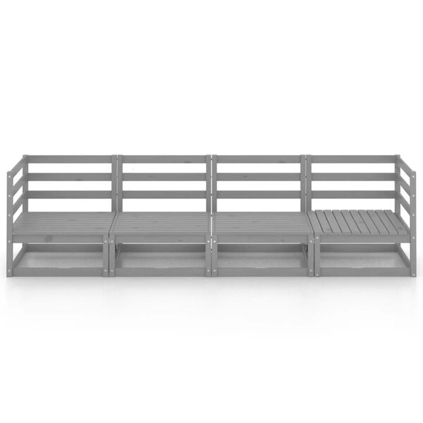 vidaXL Canapea de grădină cu 4 locuri, gri, lemn masiv de pin