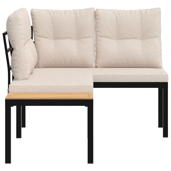 vidaXL Bănci de grădină cu perne 2 buc negru oțel vopsit electrostatic