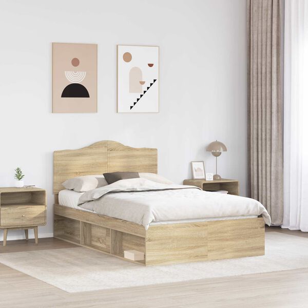 vidaXL Cadru de pat cu headboard Sonoma 120 x 200 cm Lemn de pin masiv