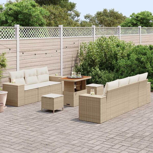 vidaXL Set de canapele pentru grădină 10 pcs Bej și crem Poli Rattan