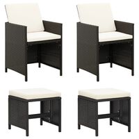 vidaXL Set scaune de grădină și taburet, 4 piese, negru, poliratan